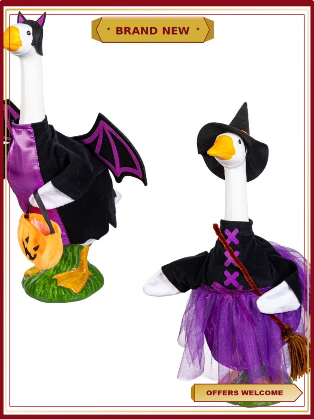 Halloween Witch & Bat Porch Goose Costume Outfit Set of 2